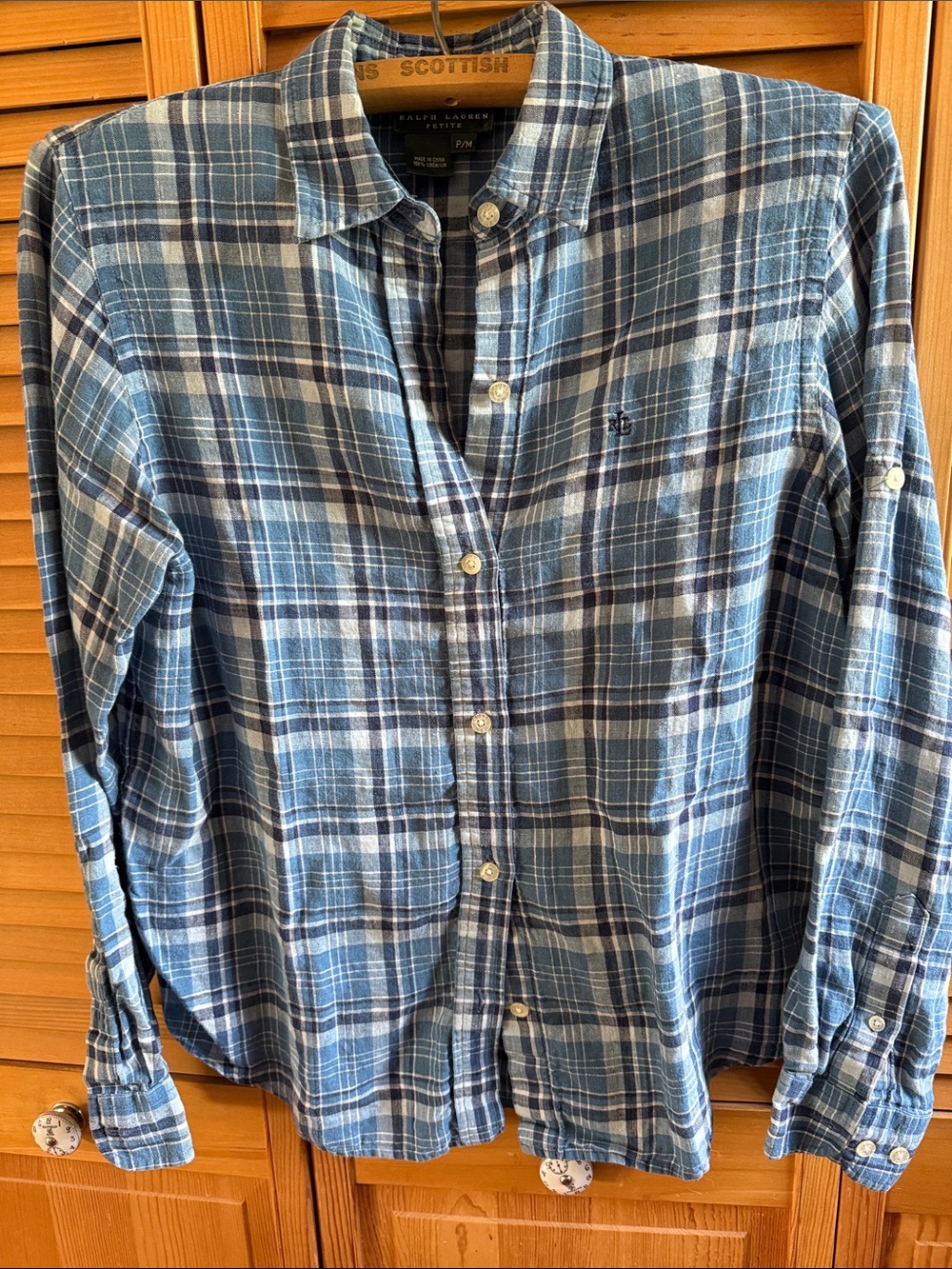 VTG Ralph Lauren Linen Blue Plaid Button-Down Shirt